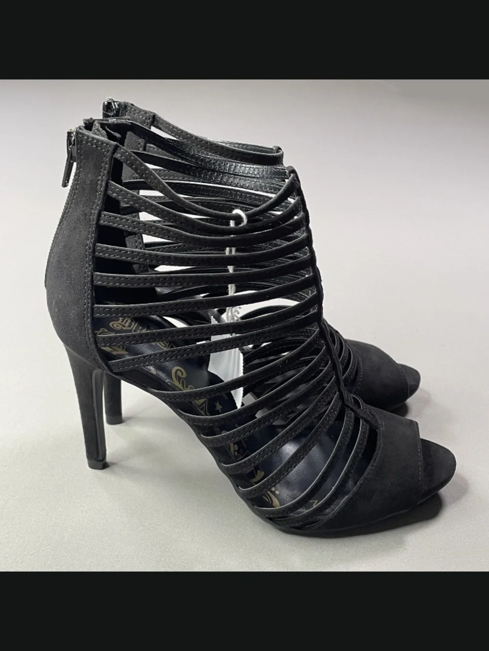 NEW Brash Shoes Womens 7 black faux leather strappy heels whimsy goth cocktail